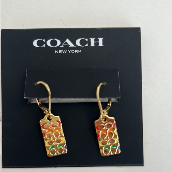 Coach Gold Dangle Earrings with Red,Orange,Yellow,Green “C’s” NWT! - Picture 12 of 13